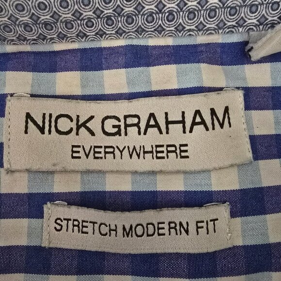 NICK GRAHAM EVERYWHERE BUTTON DOWN BLUE AND WHITE WITH CONTRAST COLLAR&CUFF L - Picture 6 of 6